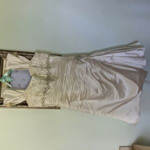 Maggie Sottero Couture, new, 10, ivory satin wedding dress, approx knee length